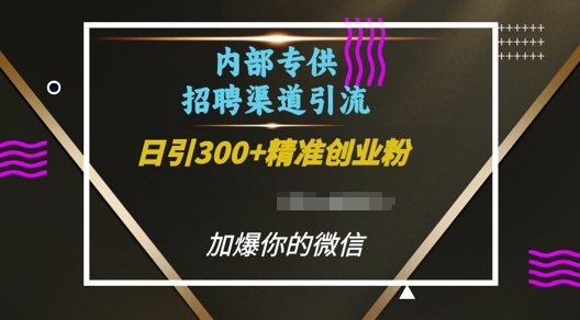 （第14014期）内部招聘渠道日引流300+创业粉，加爆你的微信