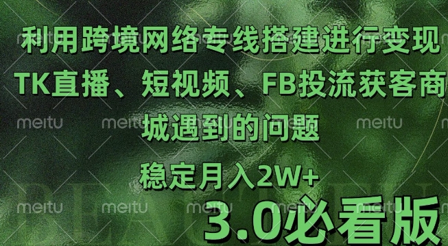 （第13646期）利用跨境电商网络及搭建TK直播、短视频、FB投流获客以及商城遇到的问题进行变现3.0必看版