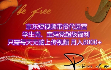 （第14326期）京东短视频带货代运营，学生党、宝妈党超级福利，只需每天无脑上传视频，月入8000+【仅揭秘】