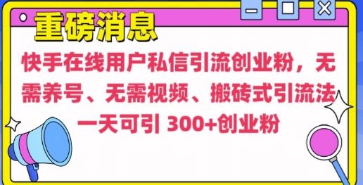 （第13925期）快手最新引流创业粉方法，无需养号、无需视频、搬砖式引流法