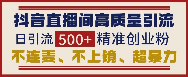 （第14161期）抖音直播间引流创业粉，无需连麦、不用上镜、超暴力，日引流500+高质量精准创业粉