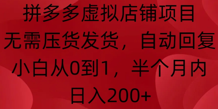 （第13880期）拼多多虚拟店铺项目，无需压货发货，自动回复，小白从0到1，半个月内日入200+