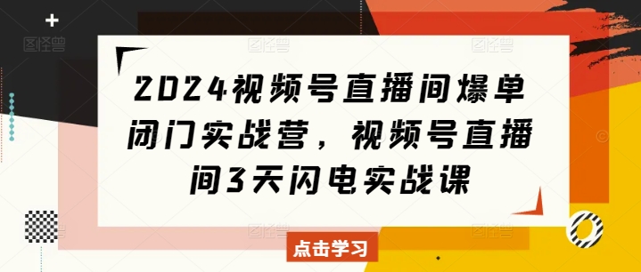 （第14065期）2024视频号直播间爆单闭门实战营，视频号直播间3天闪电实战课