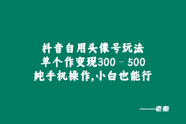 抖音自用头像号玩法，单个作变现300 – 500纯手机操作，小白也能行