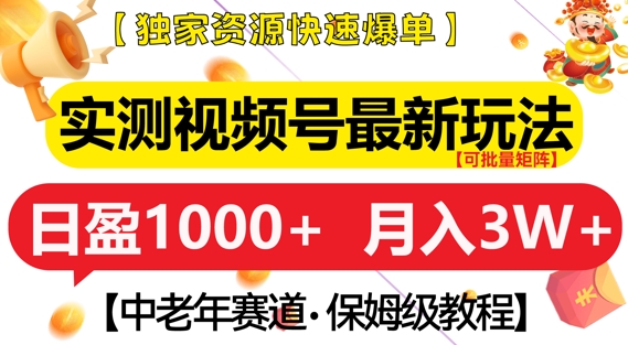 （第13681期）实测视频号最新玩法，中老年赛道，独家资源，月入过W+