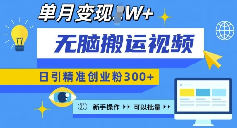 （第14118期）无脑搬运视频号可批量复制，新手即可操作，日引精准创业粉300+，月变现过W