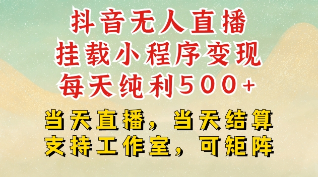 （第13878期）抖音无人直播挂载小程序变现每天纯利500+当天直播，当天结算支持工作室，可矩阵